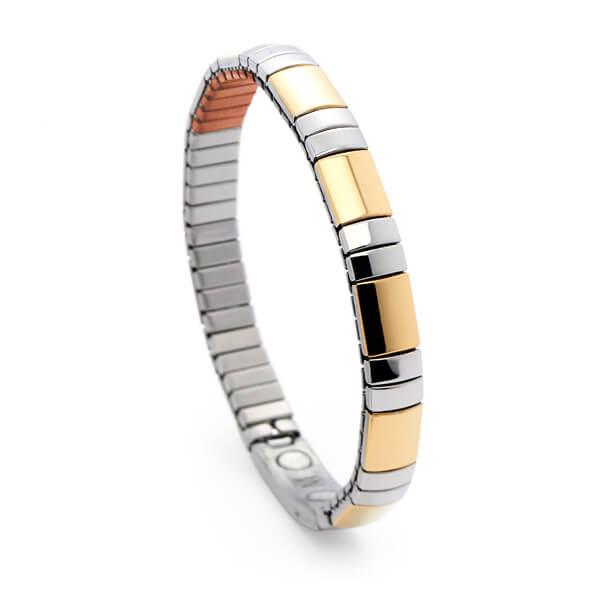 Еластична двуцветна гривна с медни елементи L